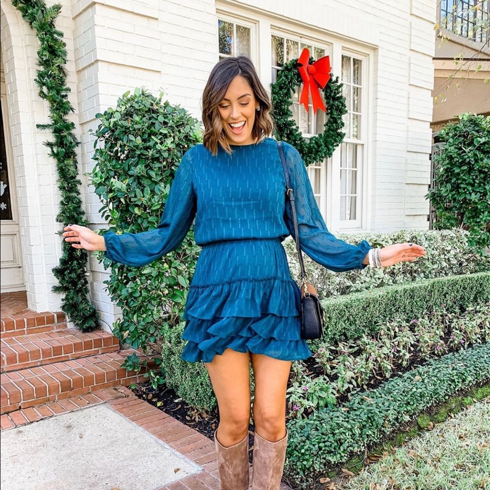 express green long sleeve mini dress